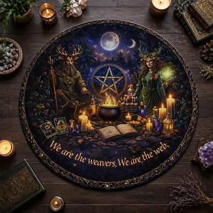 Wicca Moon Pentacle Pagan Goddess Round Rug - Witchy Carpet Home Decor_mockup_2.webp