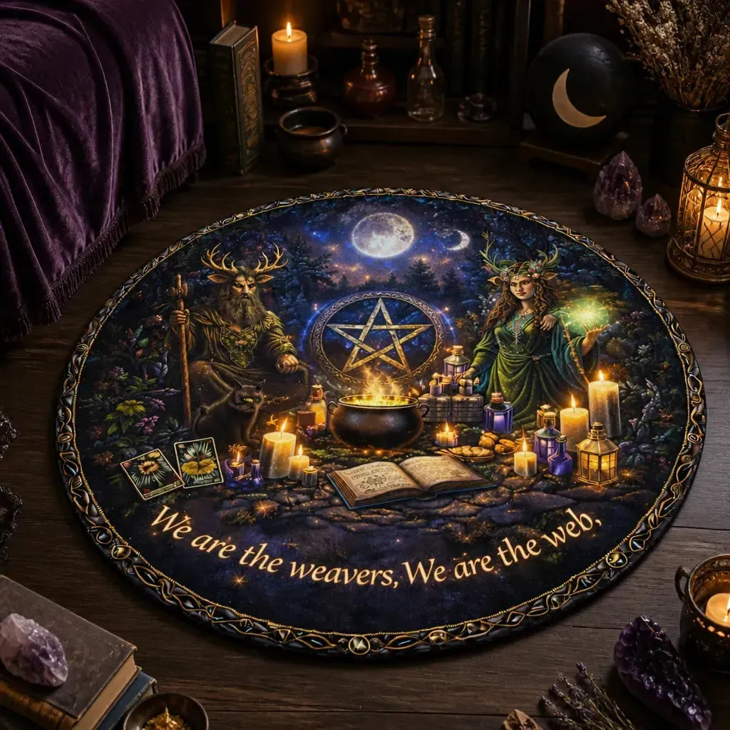 Wicca Moon Pentacle Pagan Goddess Round Rug - Witchy Carpet Home Decor_mockup_3.webp