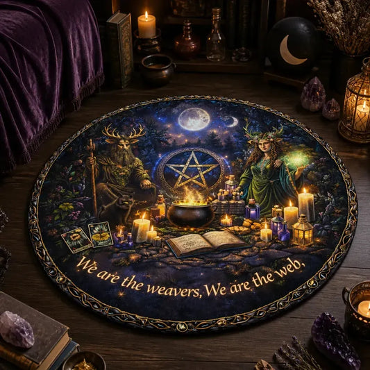 Wicca Moon Pentacle Pagan Goddess Round Rug - Witchy Carpet Home Decor_mockup_3.webp