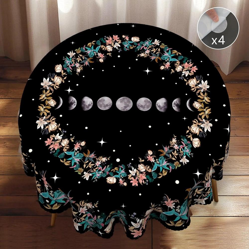 Wicca Moon Phase Tablecloth Floral Wreath Moon Tablecloth-MoonChildWorld