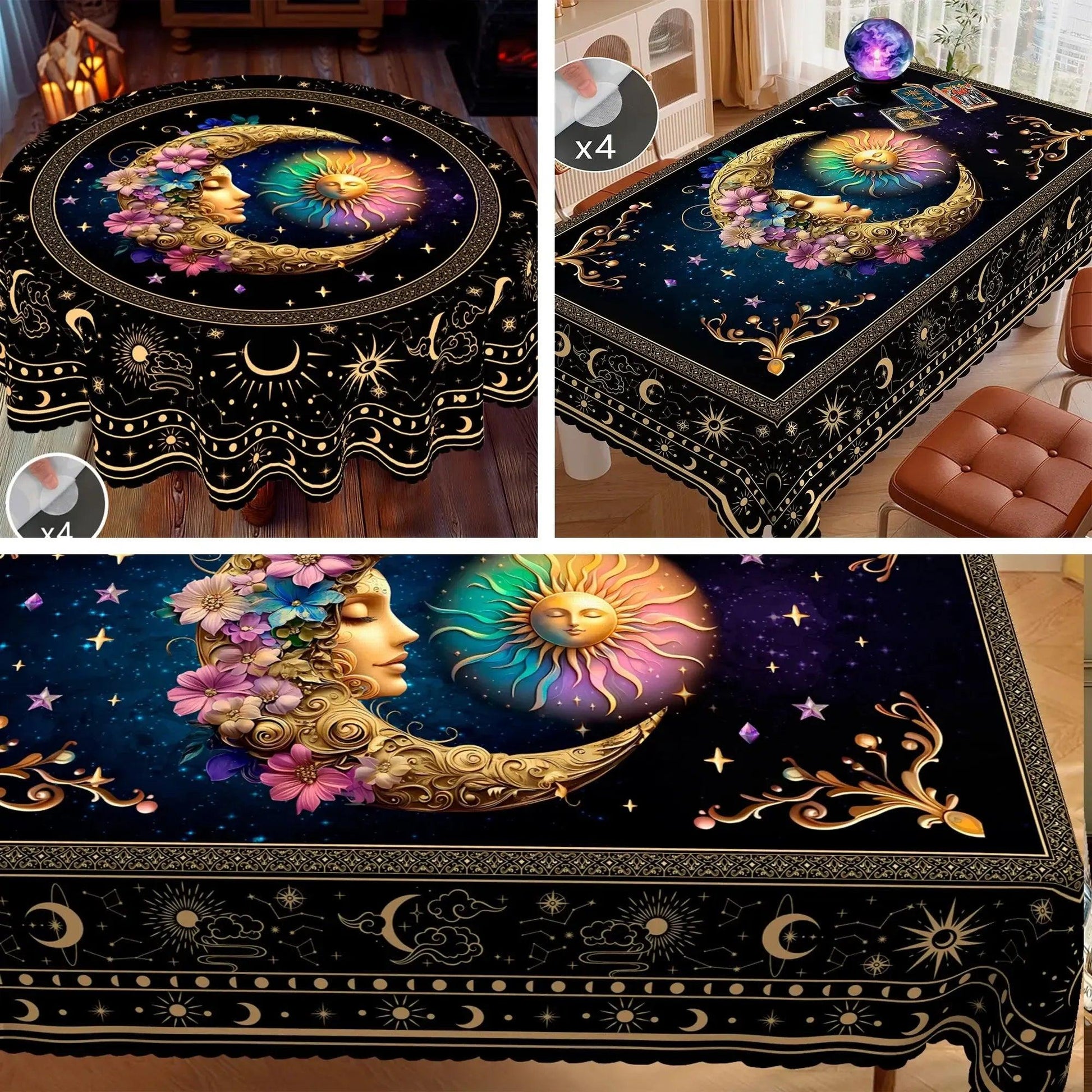 Wicca Moon Sun Bohemian Tablecloth-MoonChildWorld