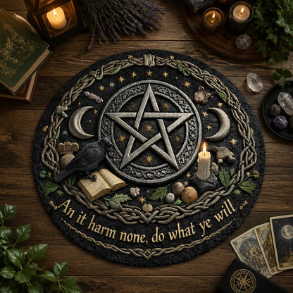 Wicca Moon and Pentacle Round Rug Witchy Crow Gothic Carpet Witch Home Decor_mockup_2.webp