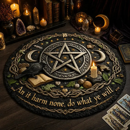 Wicca Moon and Pentacle Round Rug Witchy Crow Gothic Carpet Witch Home Decor_mockup_3.webp