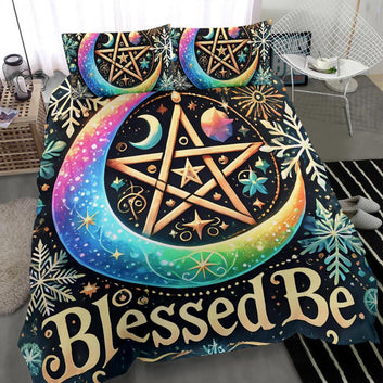 Wicca Moon pentagram Pagan Bedding Set for Yule Home Decor-MoonChildWorld