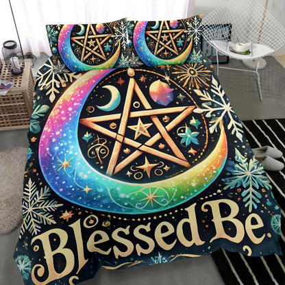 Wicca Moon pentagram Pagan Bedding Set for Yule Home Decor-MoonChildWorld