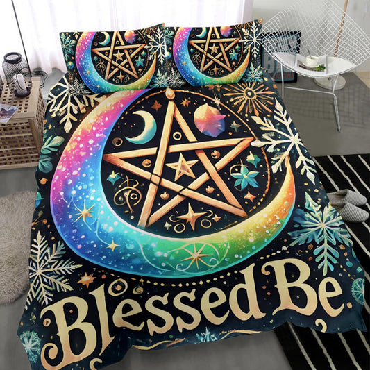 Wicca Moon pentagram Pagan Bedding Set for Yule Home Decor-MoonChildWorld