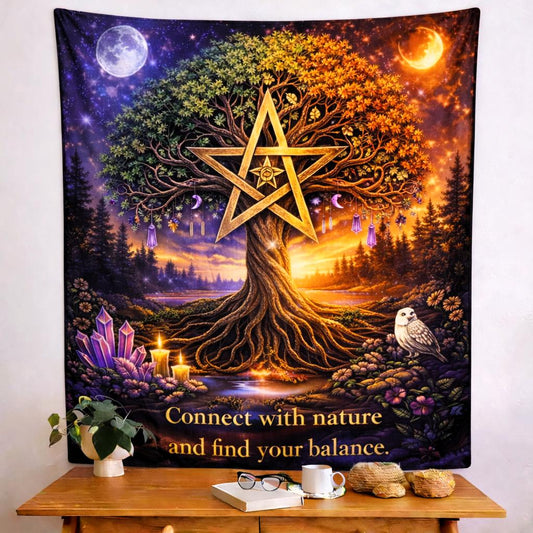 Wicca Nature Witch Wall Hanging - Pentagram Tree of Life Tapestry for Pagan Wall Decor-MoonChildWorld