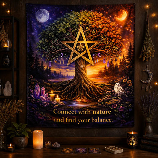 Wicca Nature Witch Wall Hanging - Pentagram Tree of Life Tapestry for Pagan Wall Decor_mockup_2.webp