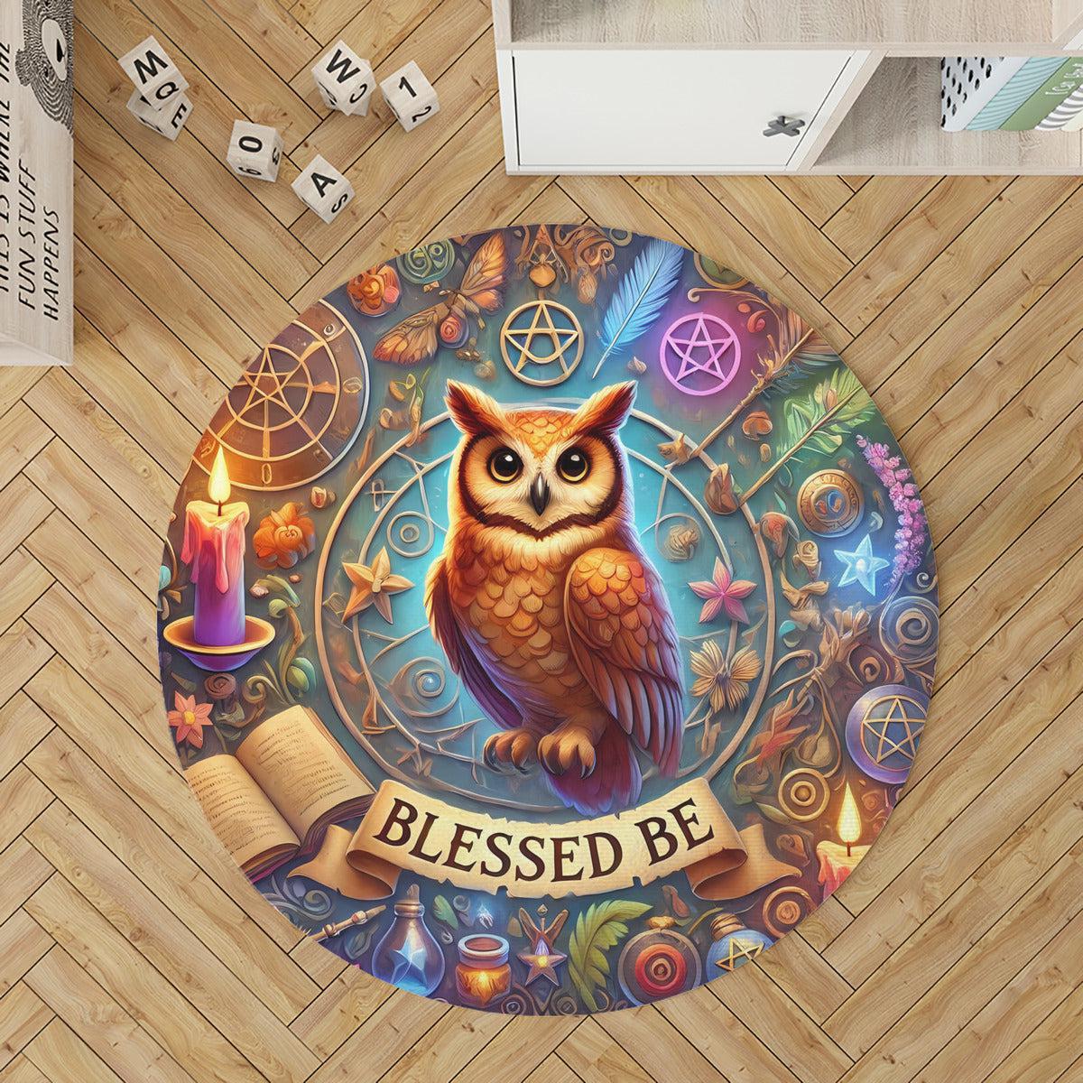 Wicca Owl Round Rug Mystic Owl Carpet for Witchy Home Decor-MoonChildWorld