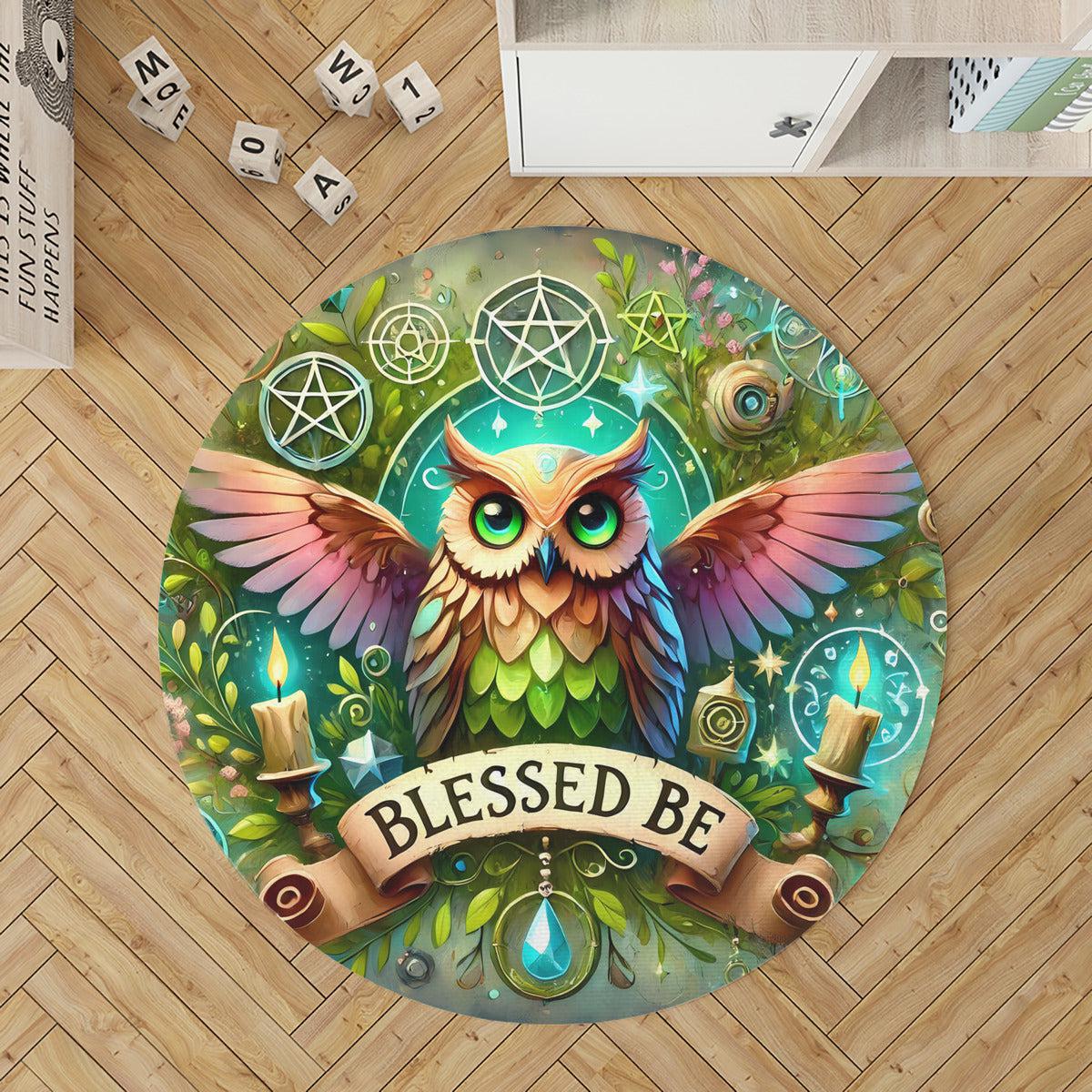Wicca Owl Round Rug Witchy Owl Carpet for St. Patrick's Day Decor-MoonChildWorld