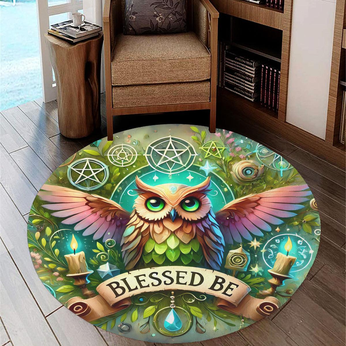 Wicca Owl Round Rug Witchy Owl Carpet for St. Patrick's Day Decor-MoonChildWorld
