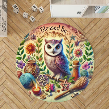 Wicca Owl Round Rug Witchy Owl Carpet for Witch Home Decor-MoonChildWorld
