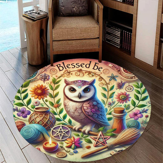Wicca Owl Round Rug Witchy Owl Carpet for Witch Home Decor-MoonChildWorld
