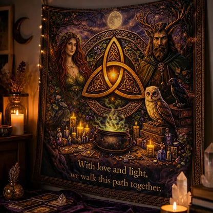 Wicca & Pagan Goddess Tapestry with Celtic Knot Triquetra Witchy Wall Hanging_mockup_3.webp