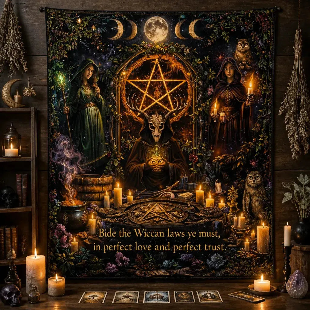 Wicca Pagan Spiritual Altar Tapestry - Occult Witchcraft Wall Hanging_mockup_2.webp