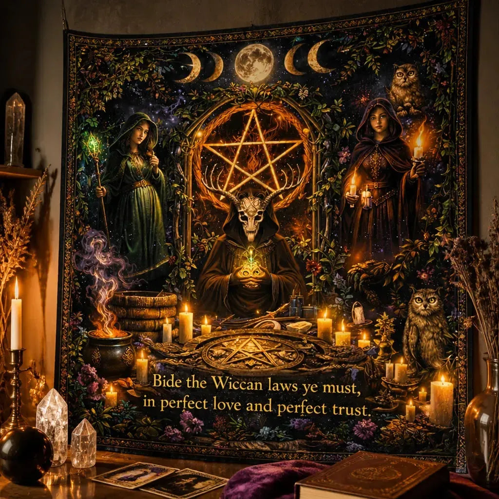 Wicca Pagan Spiritual Altar Tapestry - Occult Witchcraft Wall Hanging_mockup_3.webp