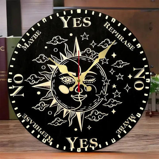 Wicca Pagan Sun Moon Wooden Wall Clock Witchy Wall Decor-MoonChildWorld