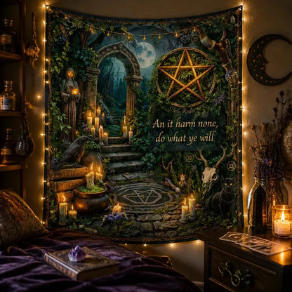 Wicca & Pagan Tapestry with Pentacle - Nature Witchy Wall Hanging_mockup_3.webp