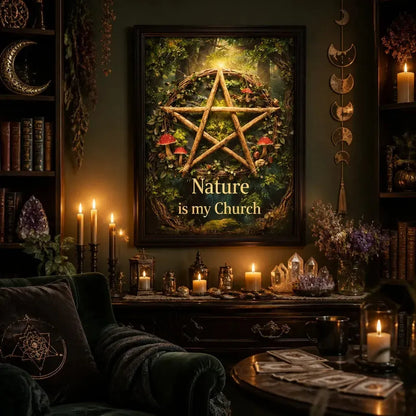 Wicca Pentacle Black Framed Art Print - Pagan Canvas Wall Art for Sacred Decor_mockup_1.webp