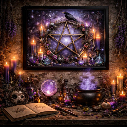 Wicca Pentacle Canvas Print - Black Framed Witchy Art for Pagan Home Decor-MoonChildWorld