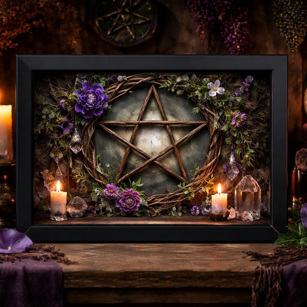 Wicca Pentacle Canvas Wall Art - Black Framed Print for Pagan Altar & Spiritual Space-MoonChildWorld