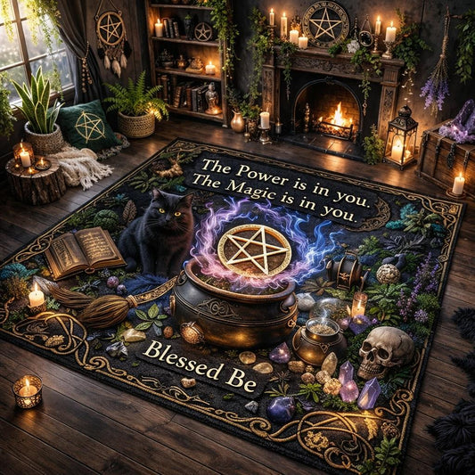 Wicca Pentacle & Gothic Black Cat Area Rug – Witchy Pagan Carpet for Dark Aesthetic Decor-MoonChildWorld