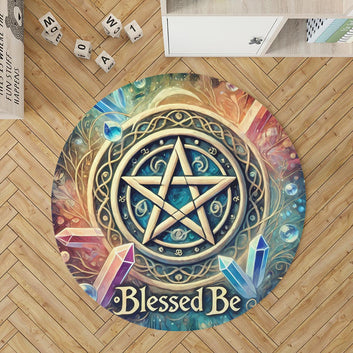 Wicca Pentacle Round Rug Celtic Pentagram Carpet for Pagan Home Decor-MoonChildWorld