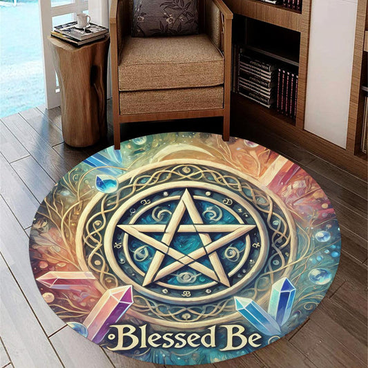 Wicca Pentacle Round Rug Celtic Pentagram Carpet for Pagan Home Decor-MoonChildWorld