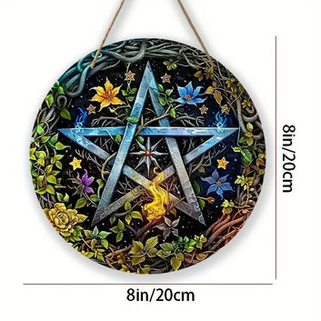Wicca Pentacle Suncatcher Pagan Acrylic Round Sign Wicca Wall Hanging-MoonChildWorld