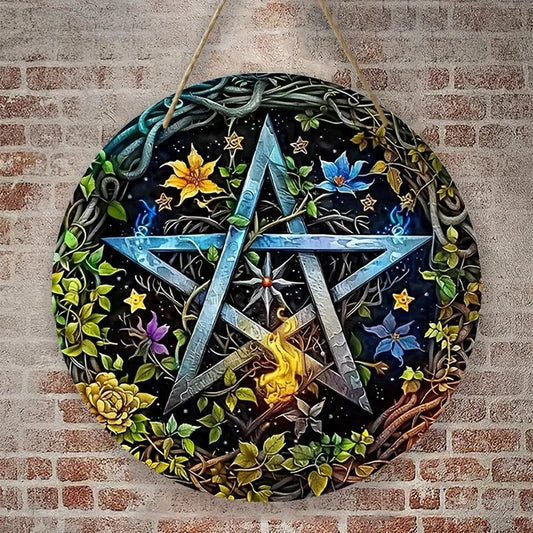 Wicca Pentacle Suncatcher Pagan Acrylic Round Sign Wicca Wall Hanging-MoonChildWorld