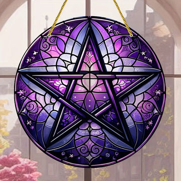 Wicca Pentacle Suncatcher Pagan Acrylic Round Sign Wicca Wall Hanging-MoonChildWorld