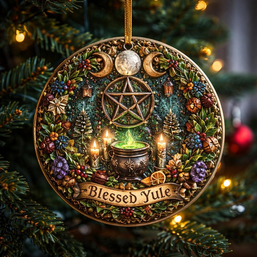 Wicca Pentacle Triple Moon Yule Ceramic Ornament – Pagan Christmas Decor-MoonChildWorld