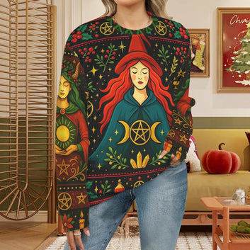 Wicca Pentacle Witch Christmas Sweatshirt Pagan Blessed Yule Sweater-MoonChildWorld