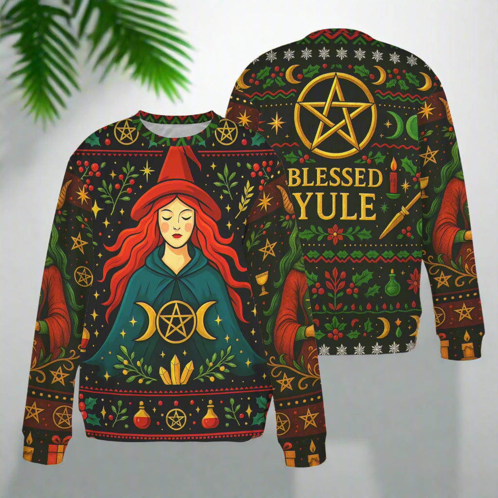 Wicca Pentacle Witch Christmas Sweatshirt Pagan Blessed Yule Sweater-MoonChildWorld