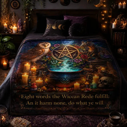 Wicca Pentacle & Witchy Cauldron, Owl, Dragon Blanket for Witchy Pagan Home Decor_mockup_1.webp