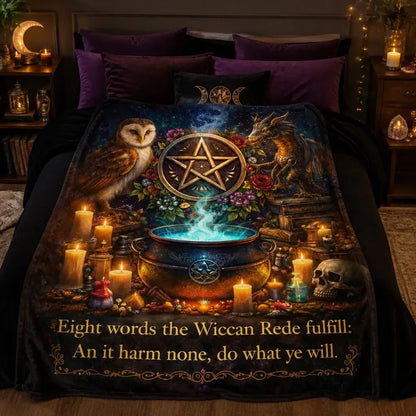 Wicca Pentacle & Witchy Cauldron, Owl, Dragon Blanket for Witchy Pagan Home Decor_mockup_2.webp