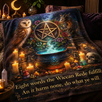 Wicca Pentacle & Witchy Cauldron, Owl, Dragon Blanket for Witchy Pagan Home Decor_mockup_3.webp