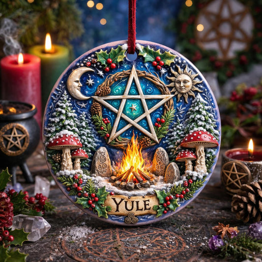 Wicca Pentacle Yule Ceramic Ornament – Pagan Christmas Decor-MoonChildWorld