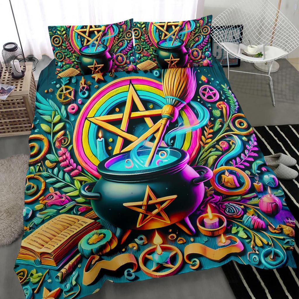 Wicca Pentagram Cauldron Witchy Bedding Set for Halloween-MoonChildWorld