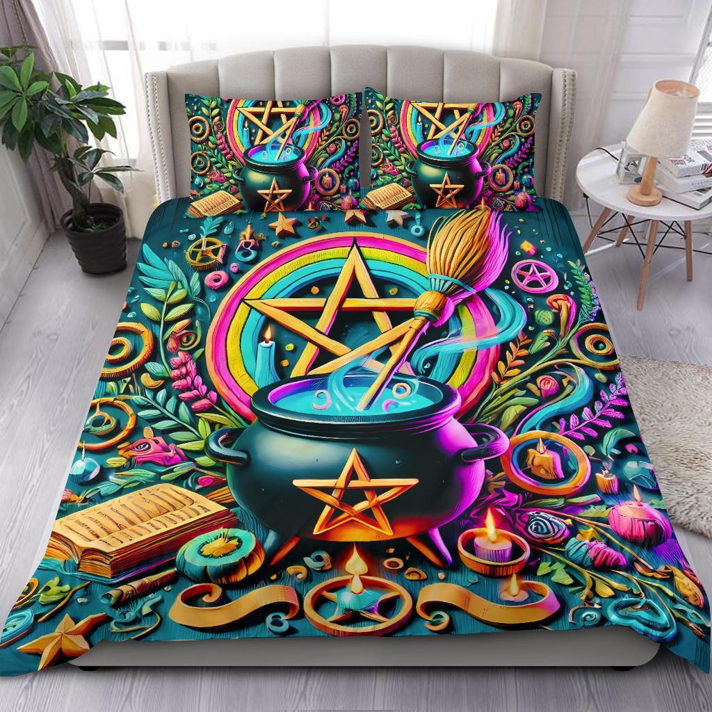 Wicca Pentagram Cauldron Witchy Bedding Set for Halloween-MoonChildWorld