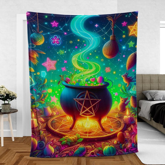 Wicca Pentagram Cauldron Witchy Blanket Pagan Home Decor