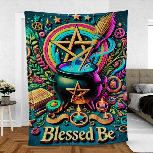 Wicca Pentagram Cauldron Witchy Blanket Pagan Home Decor