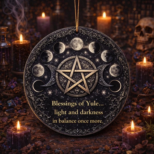 Wicca Pentagram Moon Phase Pagan Yule Ceramic Ornament – Witchy Christmas Decor-MoonChildWorld