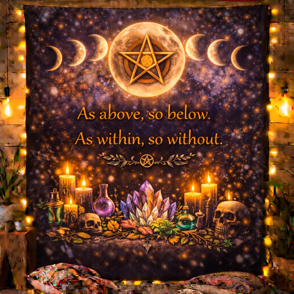 Wicca Pentagram Moon Phases Tapestry Pagan Altar Wall Hanging-MoonChildWorld