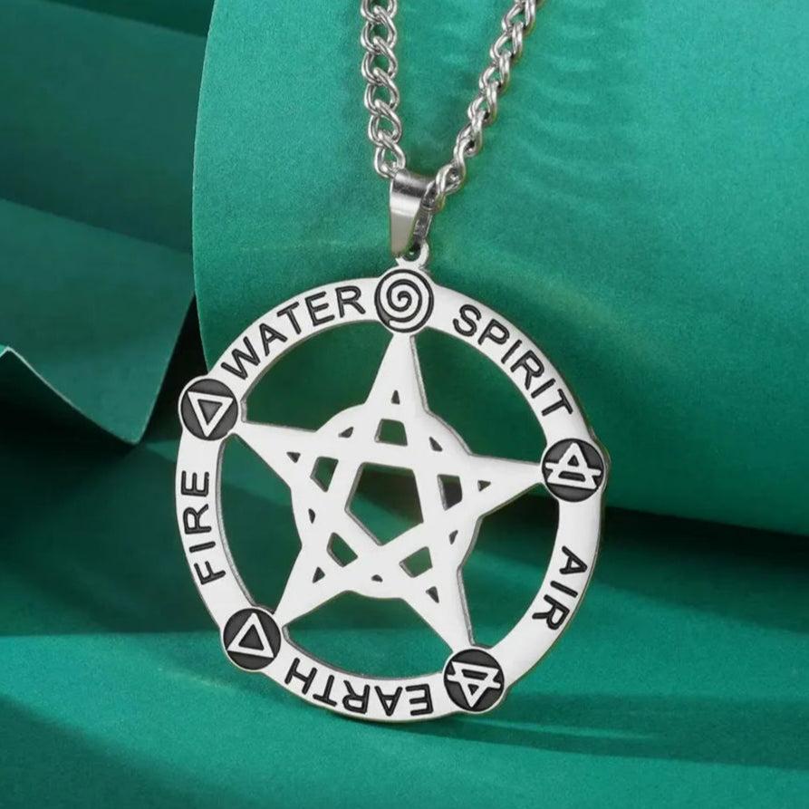 Wicca Pentagram Necklace Five Elements Spirit - Pagan Pentacle Necklace Amulet Jewelry-MoonChildWorld