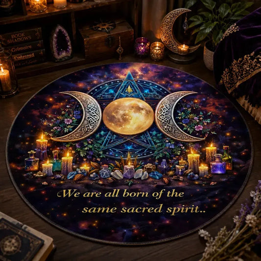 Wicca Pentagram Triple Moon Round Rug - Pagan Yule Carpet Witch Home Decor_mockup_3.webp