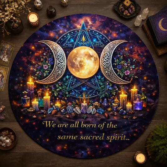 Wicca Pentagram Triple Moon Round Rug - Pagan Yule Carpet Witch Home Decor_mockup_2.webp