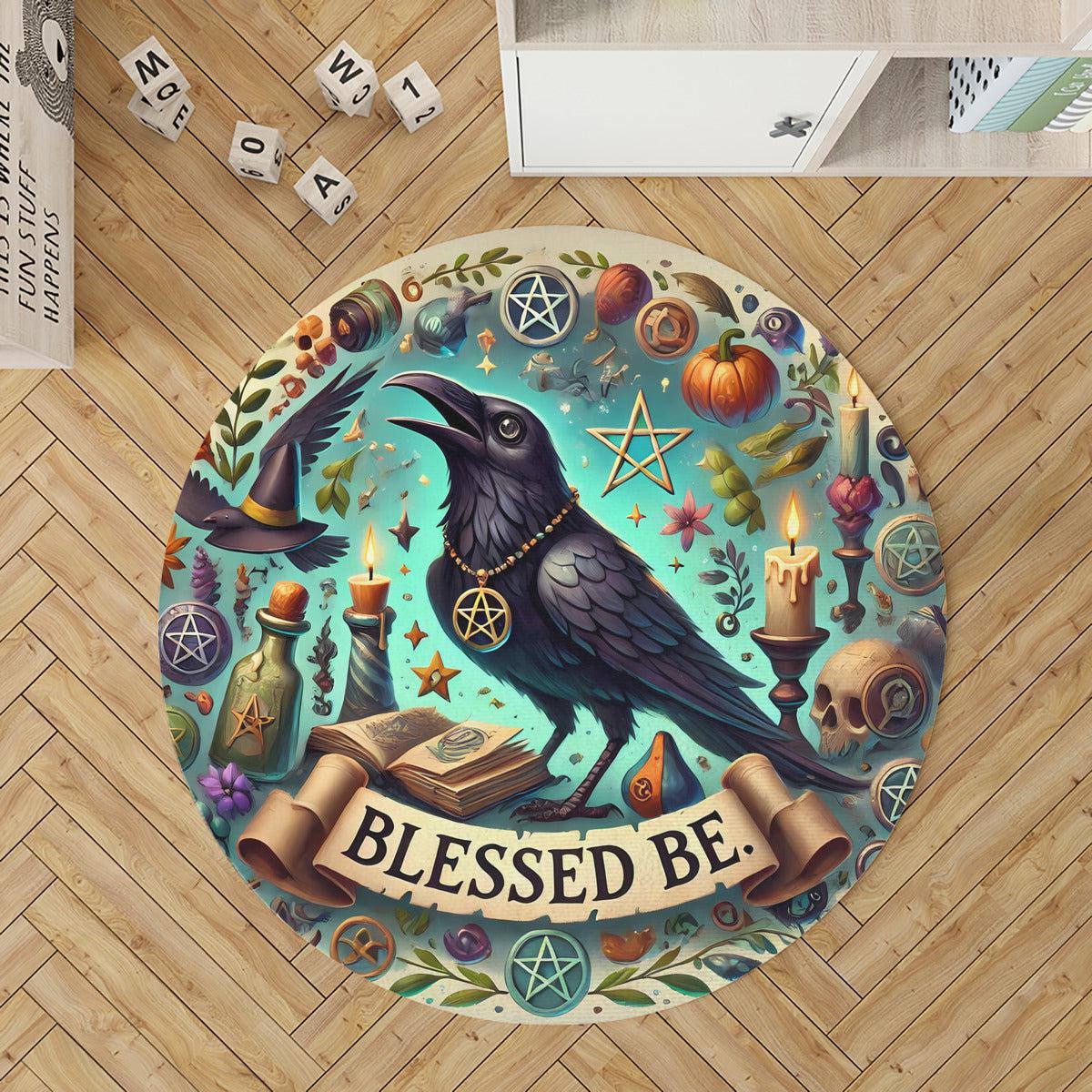 Wicca Raven Round Rug Gothic Crow Carpet for Witchy Home Decor-MoonChildWorld