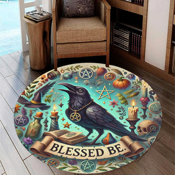 Wicca Raven Round Rug Gothic Crow Carpet for Witchy Home Decor-MoonChildWorld