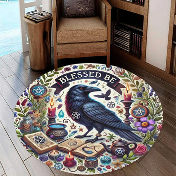 Wicca Raven Round Rug Witchy Crow Carpet for Witch Home Decor-MoonChildWorld